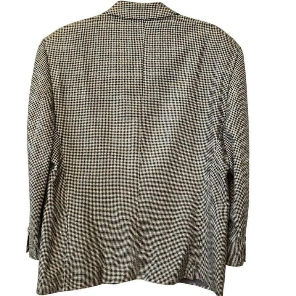 100% Silk Ralph Lauren Houndstooth 2 Button Blazer Sport Coat Men 42 Regular